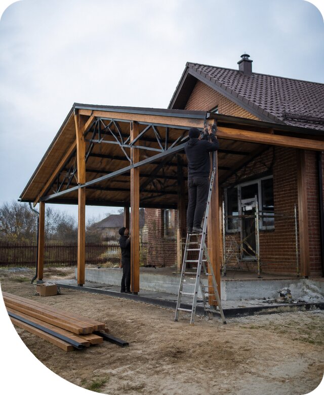 Пристройка навеса к дому и участку в Городце под ключ